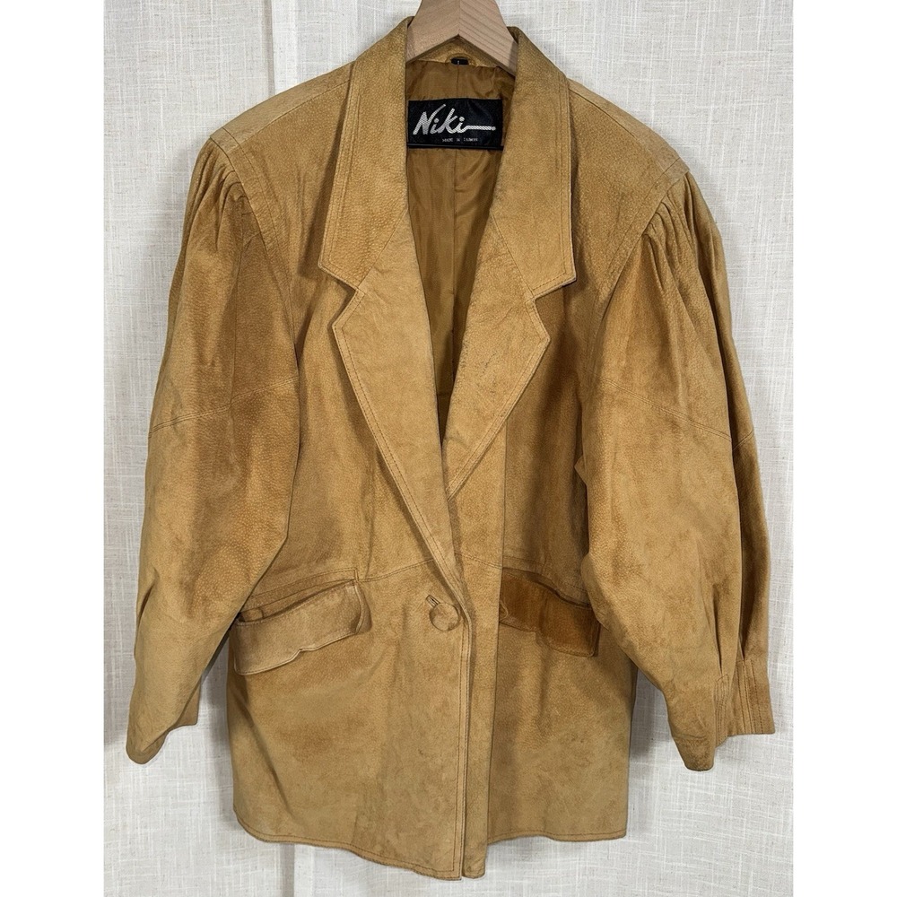 Vintage Niki Western Tan Suede Leather Jacket Coat‎ Men's L Lined